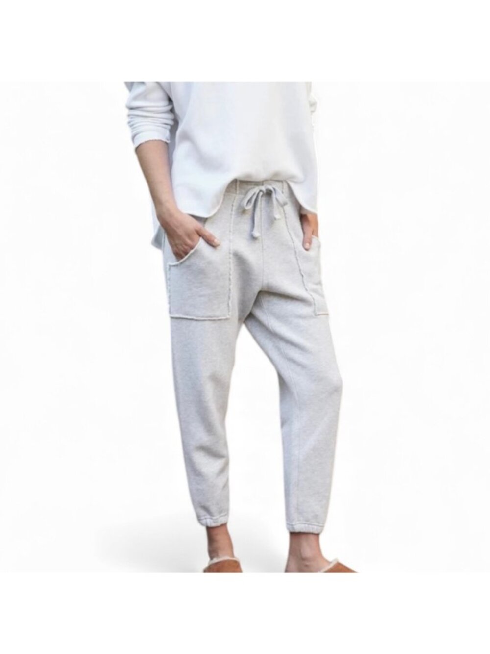 Frank & Eileen Eamon Jogger Sweatpants L Gray Tapered Crop Ankle High Rise - Picture 12 of 12